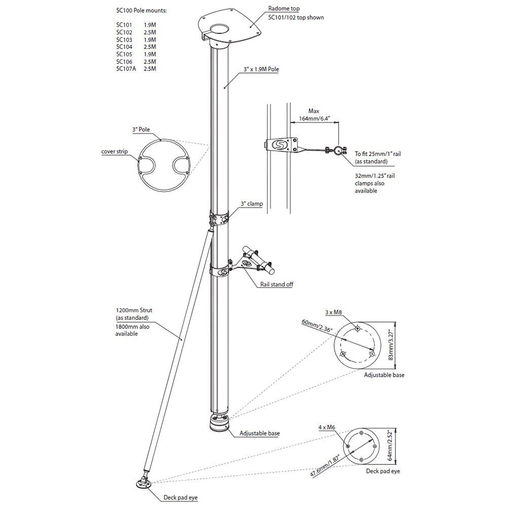 Scanstrut SC101 Radar Pole Mount - 6'